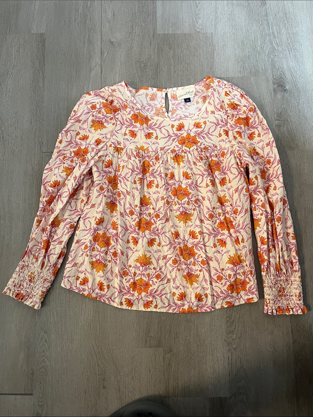 Universal Thread Floral Peasant Blouse - Pink & Orange